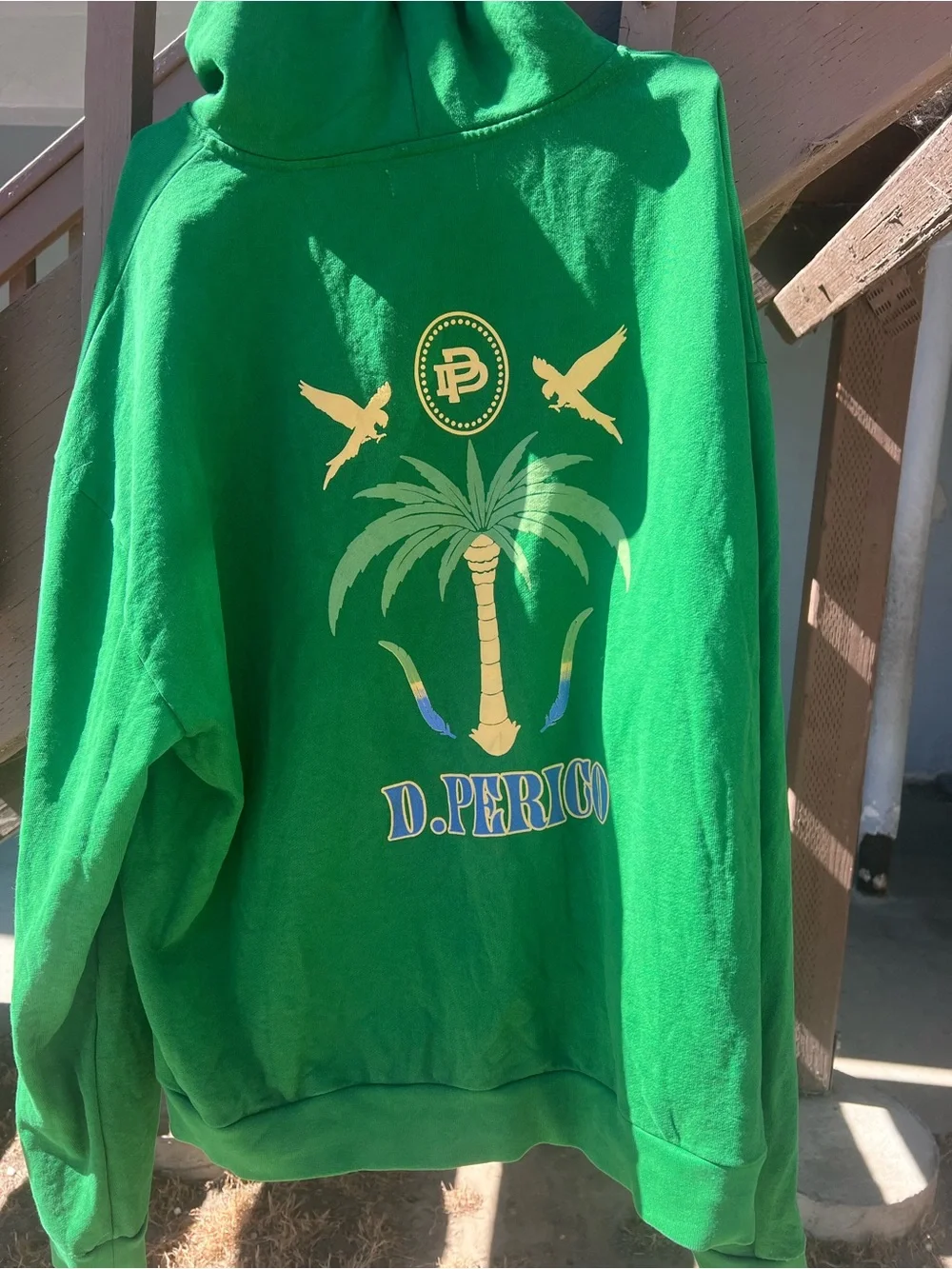 Green V-Neck Sweater with Palm Graphic